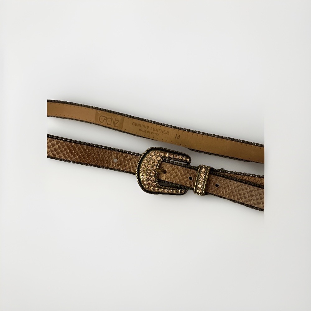 Cache Belt Womens Medium Brown Snakeskin Rhinestone Western Leather Vtg